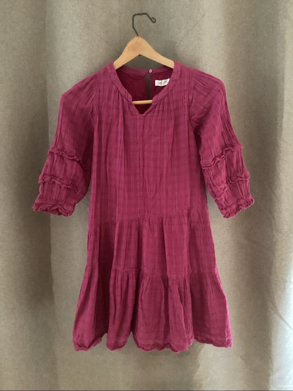 Zara Girls Raspberry Tiered Gauze Dress with Ruffle Sleeves